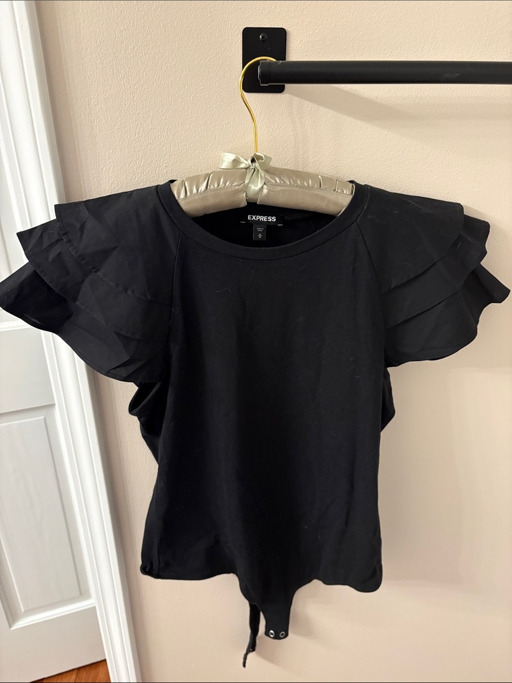 Express Black Ruffle Sleeve Bodysuit